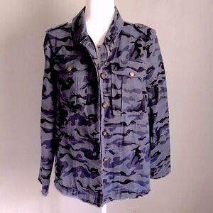 Elan Cotton Denim Blue Gray Camo Utility Jacket Size Small